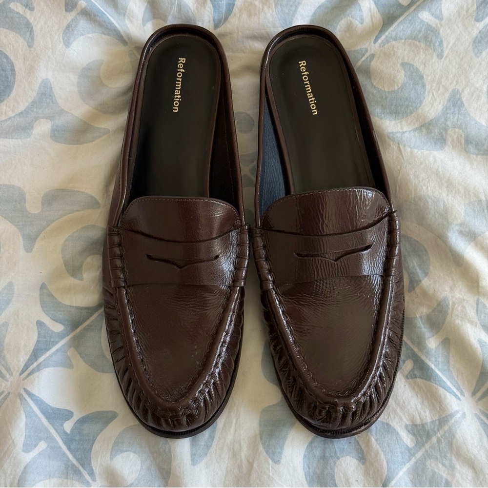 Reformation Francine Loafer Mule Brown - Size 9.5